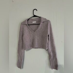 Lavender V-Neck Cropped Sweater